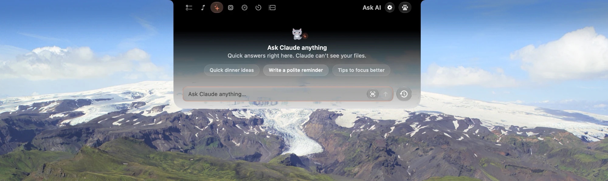Ask AI tab: a quick question box with a streamed answer